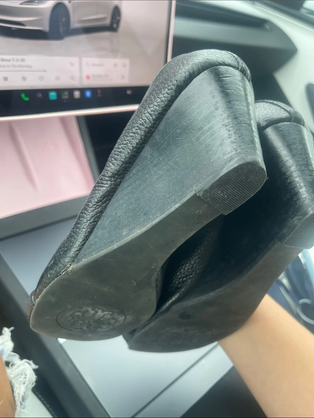 Tory Burch Black Leather platform heels with Gold Logo Accent